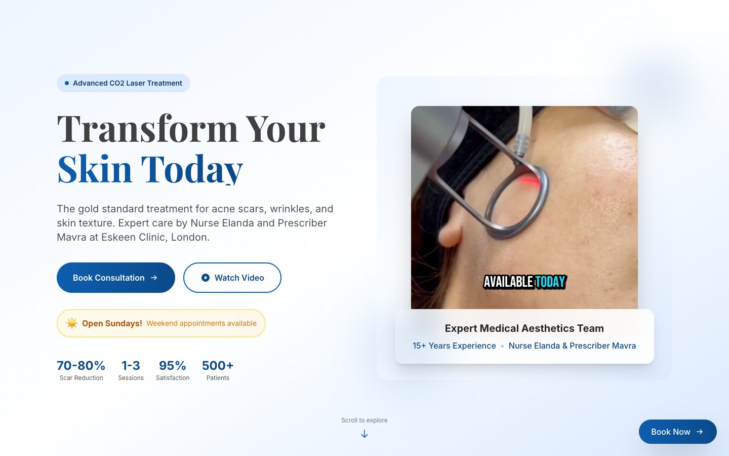 Eskeen Clinic London landing page